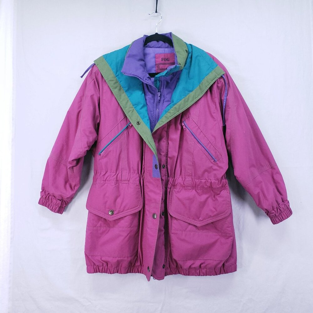 Vintage London Fog Thinsulate Multicolor Colorful Winter Ski Puffer Jacket Med